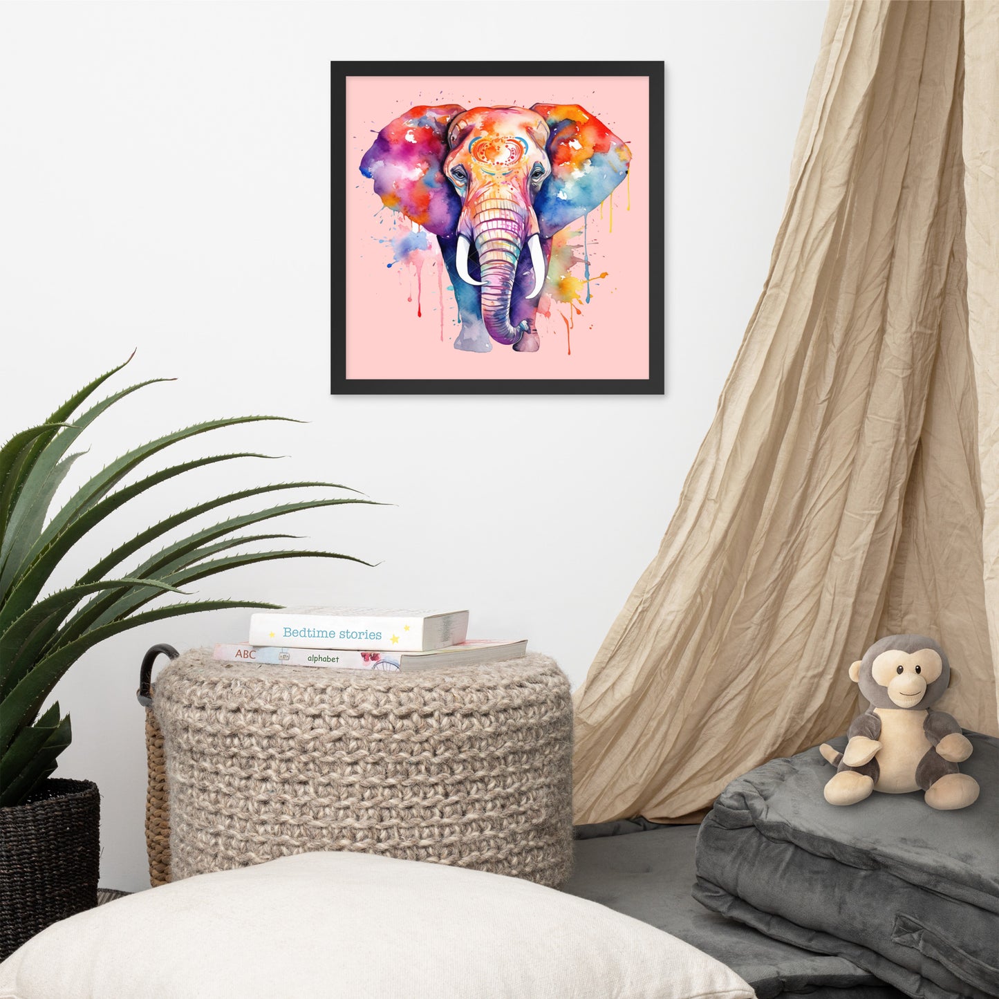 Watercolor Elephant Wooden Framed Quality Print