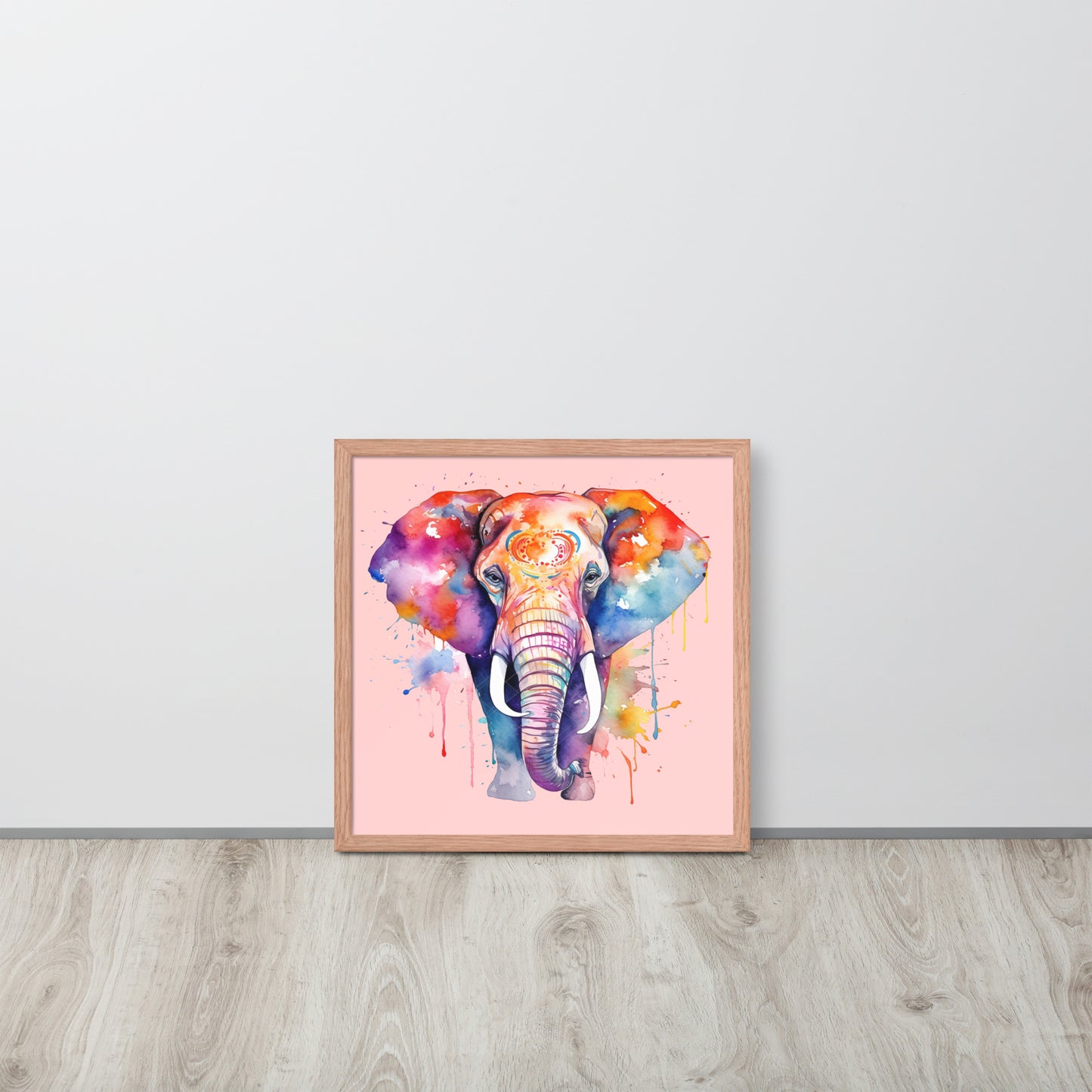 Watercolor Elephant Wooden Framed Quality Print