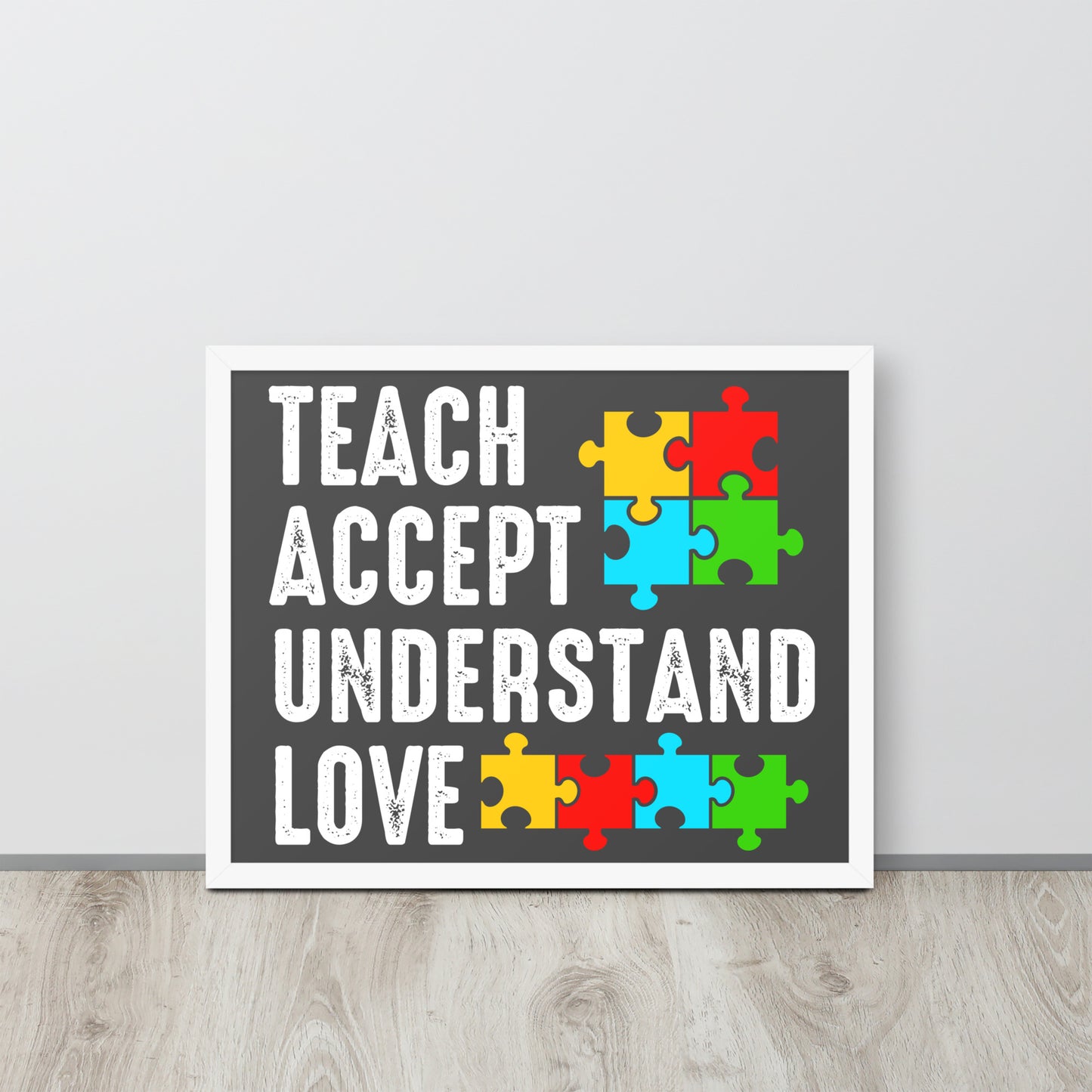 Autism Acceptance Together Wooden Framed Quality Print