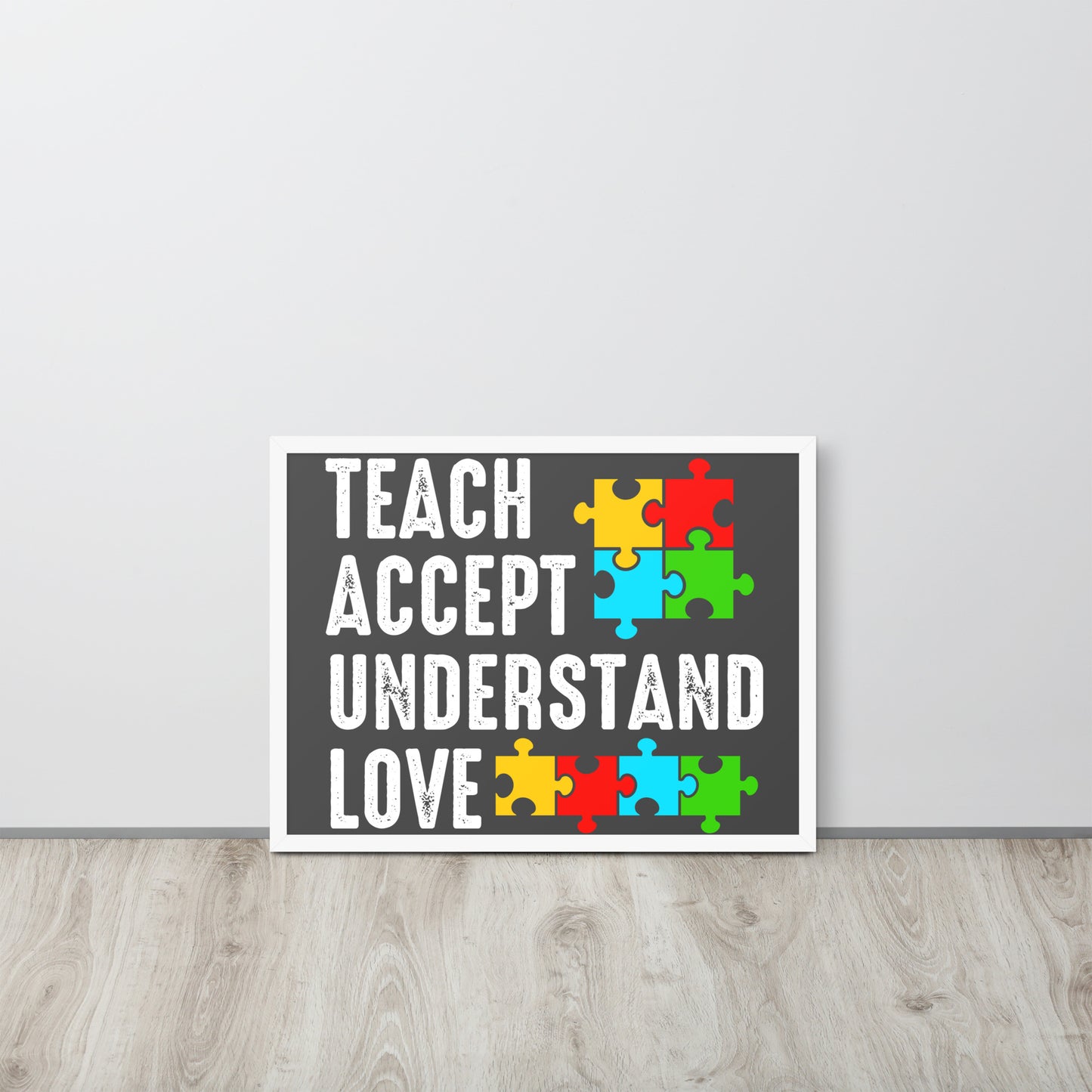 Autism Acceptance Together Wooden Framed Quality Print