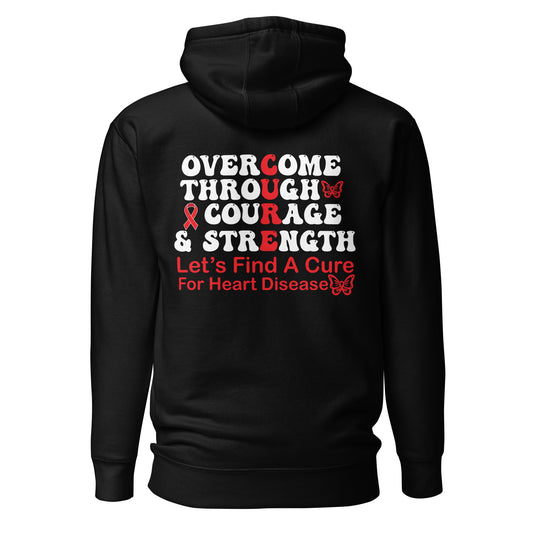Overcome Through Courage and Strength Heart Disease Awareness Quality Cotton Heritage Adult Hoodie