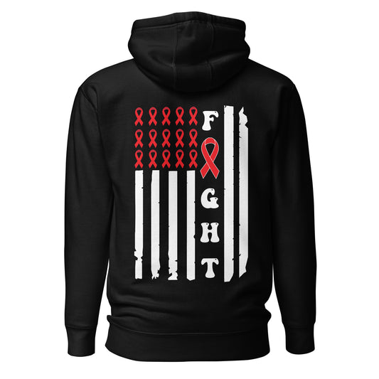 Fight Heart Disease Awareness Flag Quality Cotton Heritage Adult Hoodie