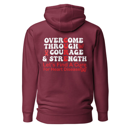 Overcome Through Courage and Strength Heart Disease Awareness Quality Cotton Heritage Adult Hoodie