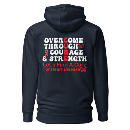 Overcome Through Courage and Strength Heart Disease Awareness Quality Cotton Heritage Adult Hoodie