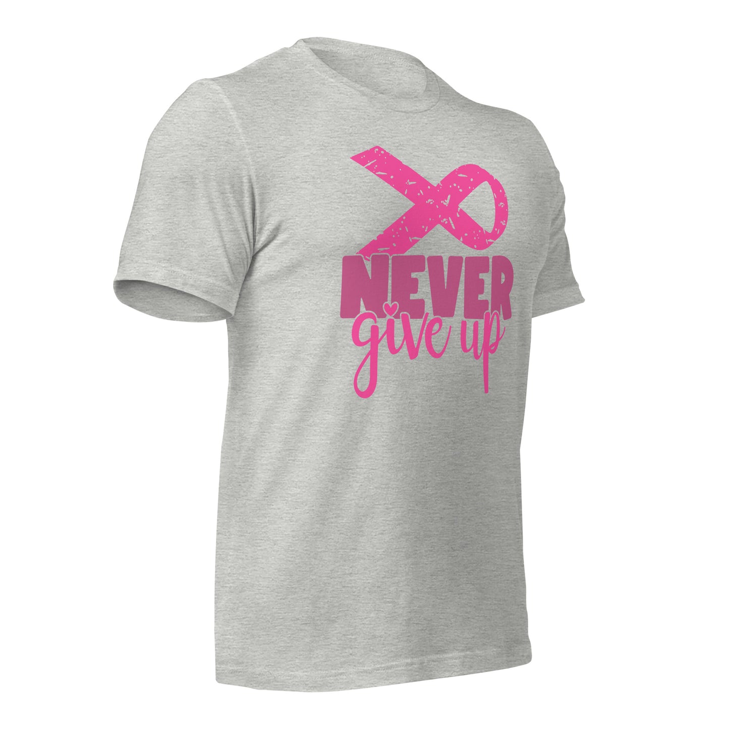 Never Give Up Breast Cancer Awareness Ribbon Bella Canvas Adult T-Shirt