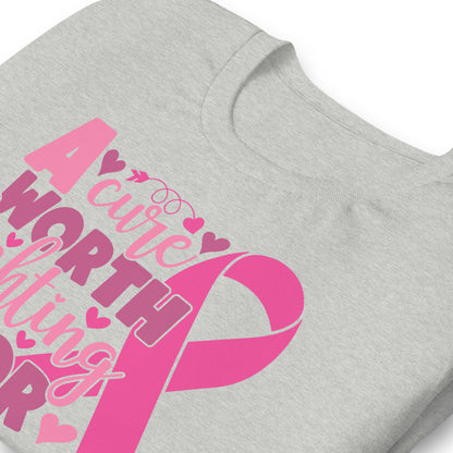 A Cure Worth Fighting For Breast Cancer Awareness Bella Canvas Adult T-Shirt