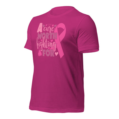 A Cure Worth Fighting For Breast Cancer Awareness Bella Canvas Adult T-Shirt