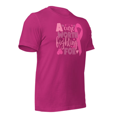 A Cure Worth Fighting For Breast Cancer Awareness Bella Canvas Adult T-Shirt