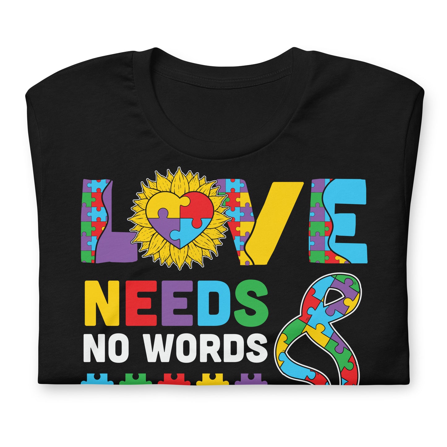 Love Need No Words Autism Acceptance Quality Cotton Bella Canvas Adult T-Shirt