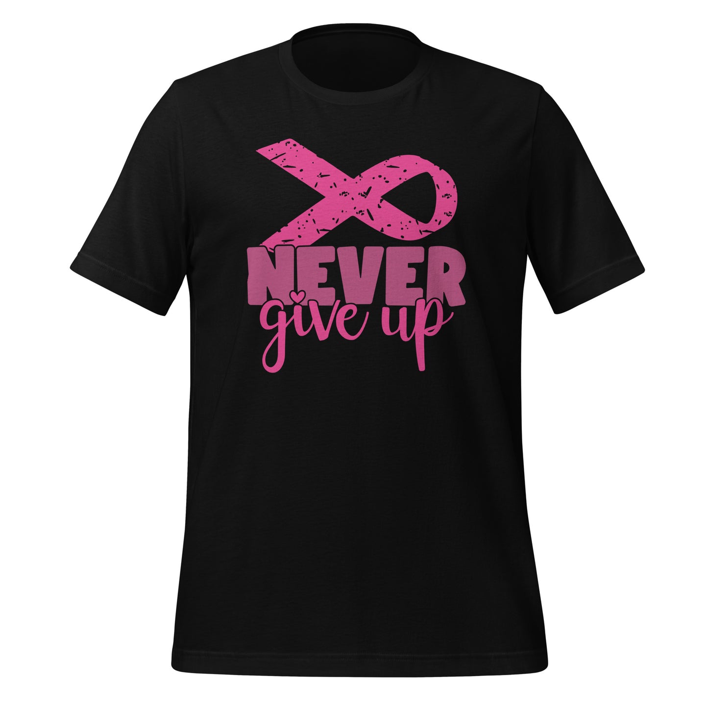 Never Give Up Breast Cancer Awareness Ribbon Bella Canvas Adult T-Shirt