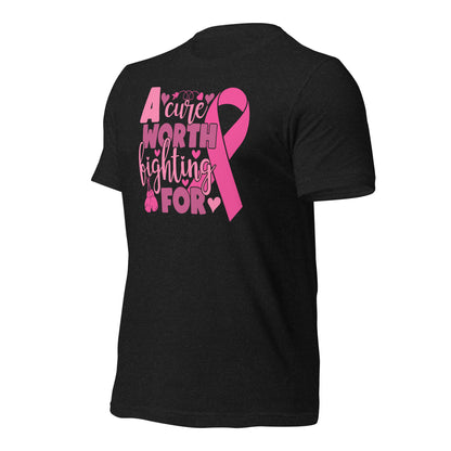 A Cure Worth Fighting For Breast Cancer Awareness Bella Canvas Adult T-Shirt