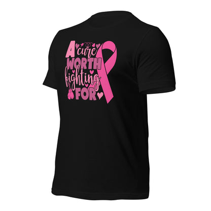 A Cure Worth Fighting For Breast Cancer Awareness Bella Canvas Adult T-Shirt