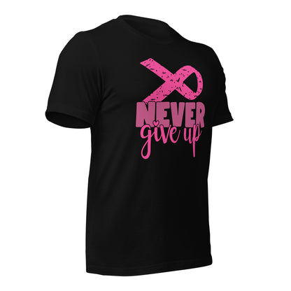 Never Give Up Breast Cancer Awareness Ribbon Bella Canvas Adult T-Shirt