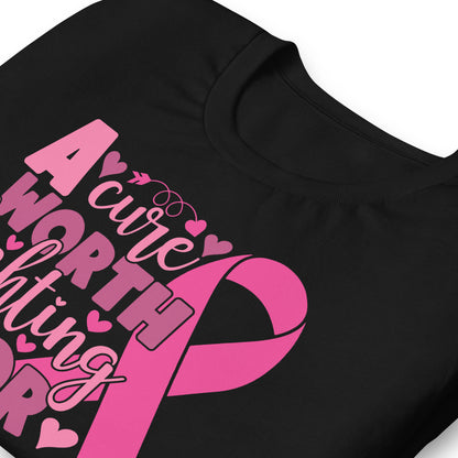 A Cure Worth Fighting For Breast Cancer Awareness Bella Canvas Adult T-Shirt