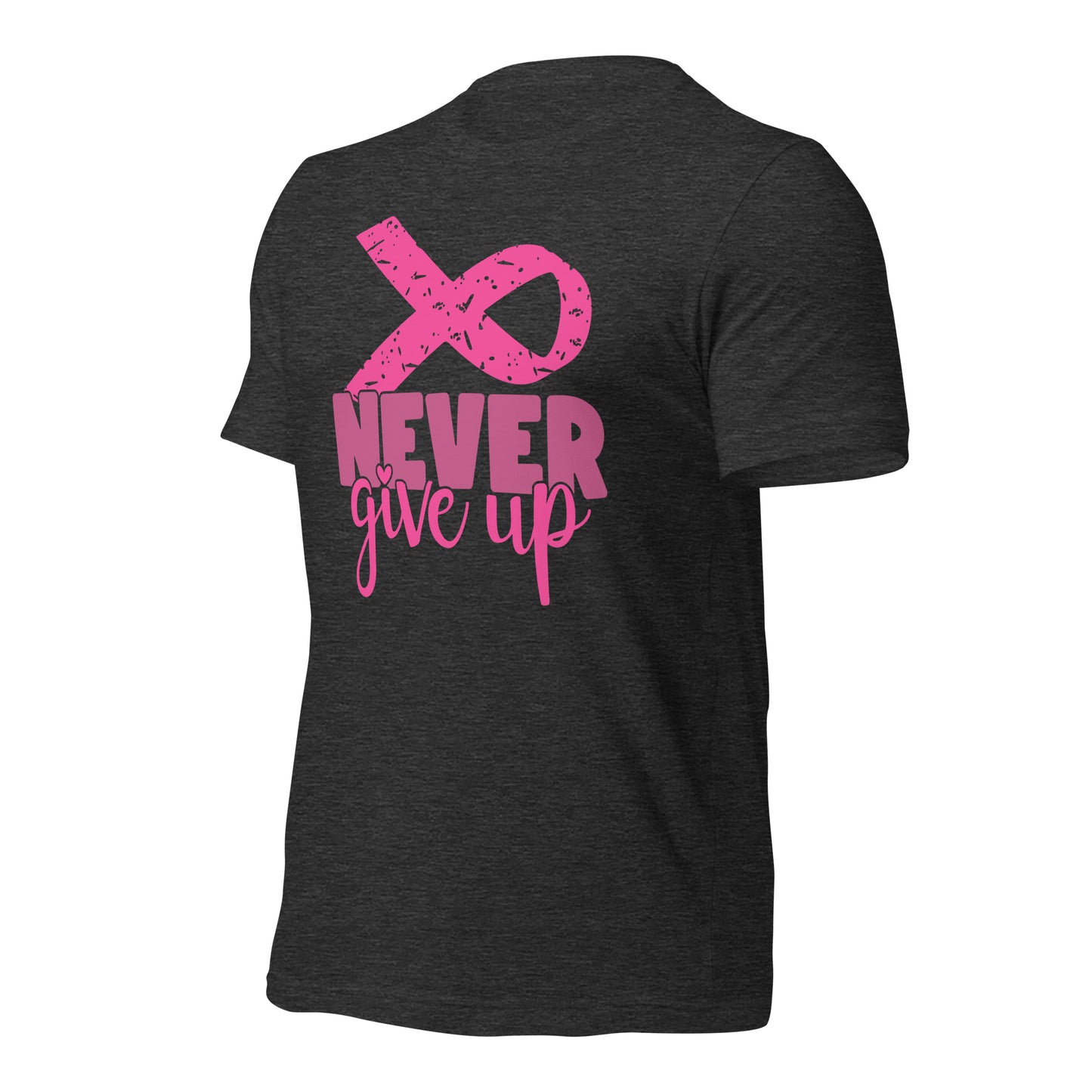 Never Give Up Breast Cancer Awareness Ribbon Bella Canvas Adult T-Shirt