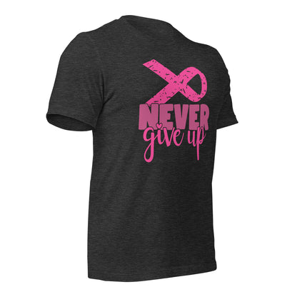 Never Give Up Breast Cancer Awareness Ribbon Bella Canvas Adult T-Shirt