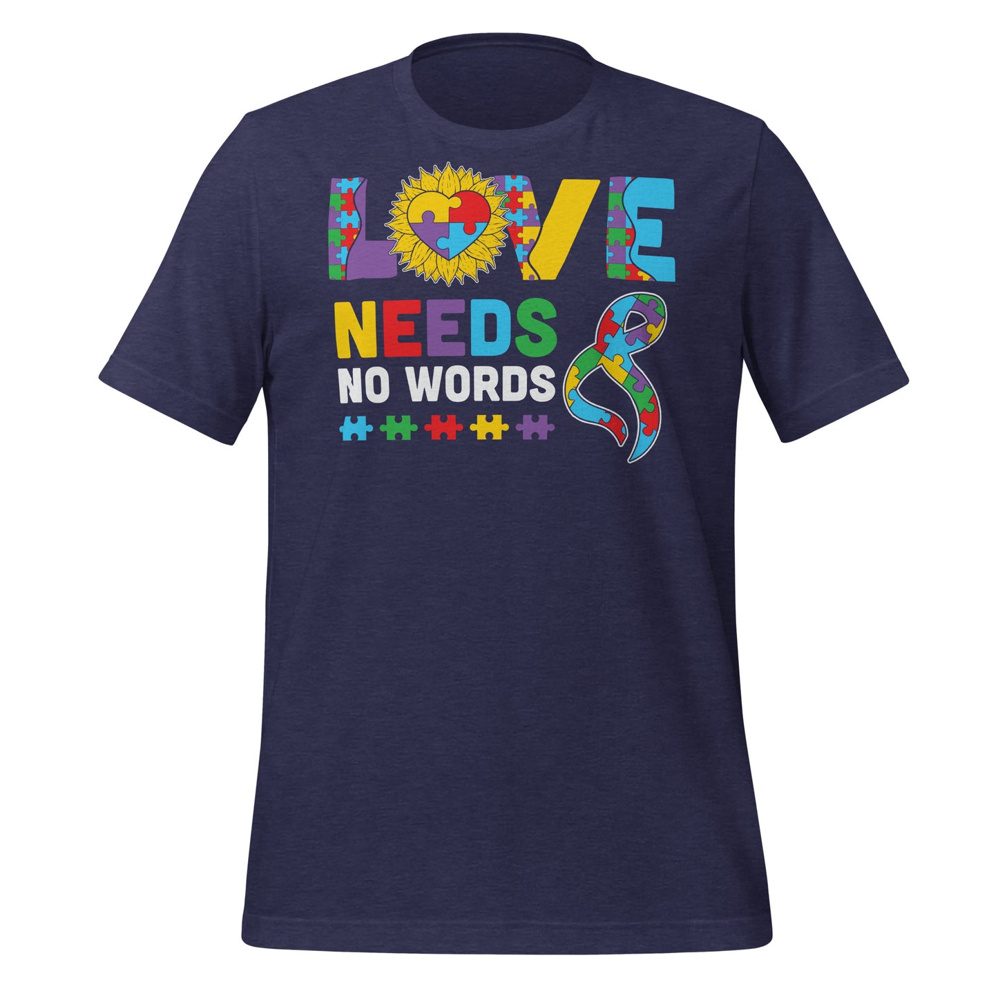 Love Need No Words Autism Acceptance Quality Cotton Bella Canvas Adult T-Shirt