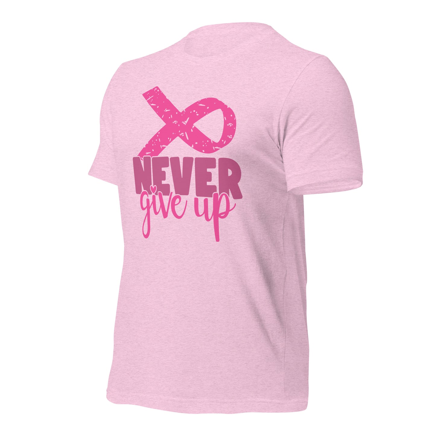 Never Give Up Breast Cancer Awareness Ribbon Bella Canvas Adult T-Shirt