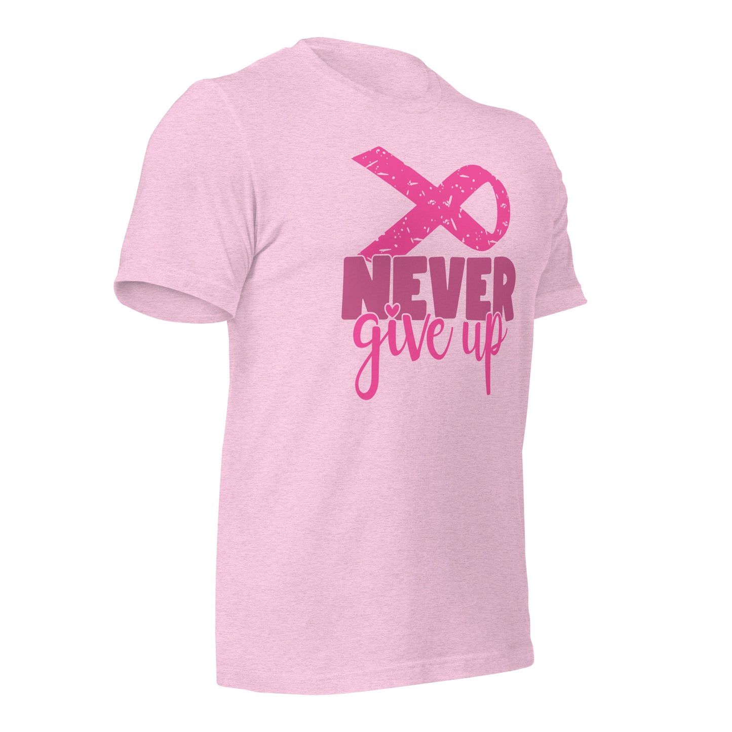 Never Give Up Breast Cancer Awareness Ribbon Bella Canvas Adult T-Shirt