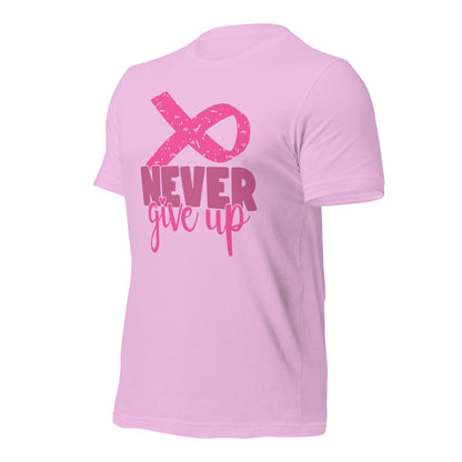 Never Give Up Breast Cancer Awareness Ribbon Bella Canvas Adult T-Shirt