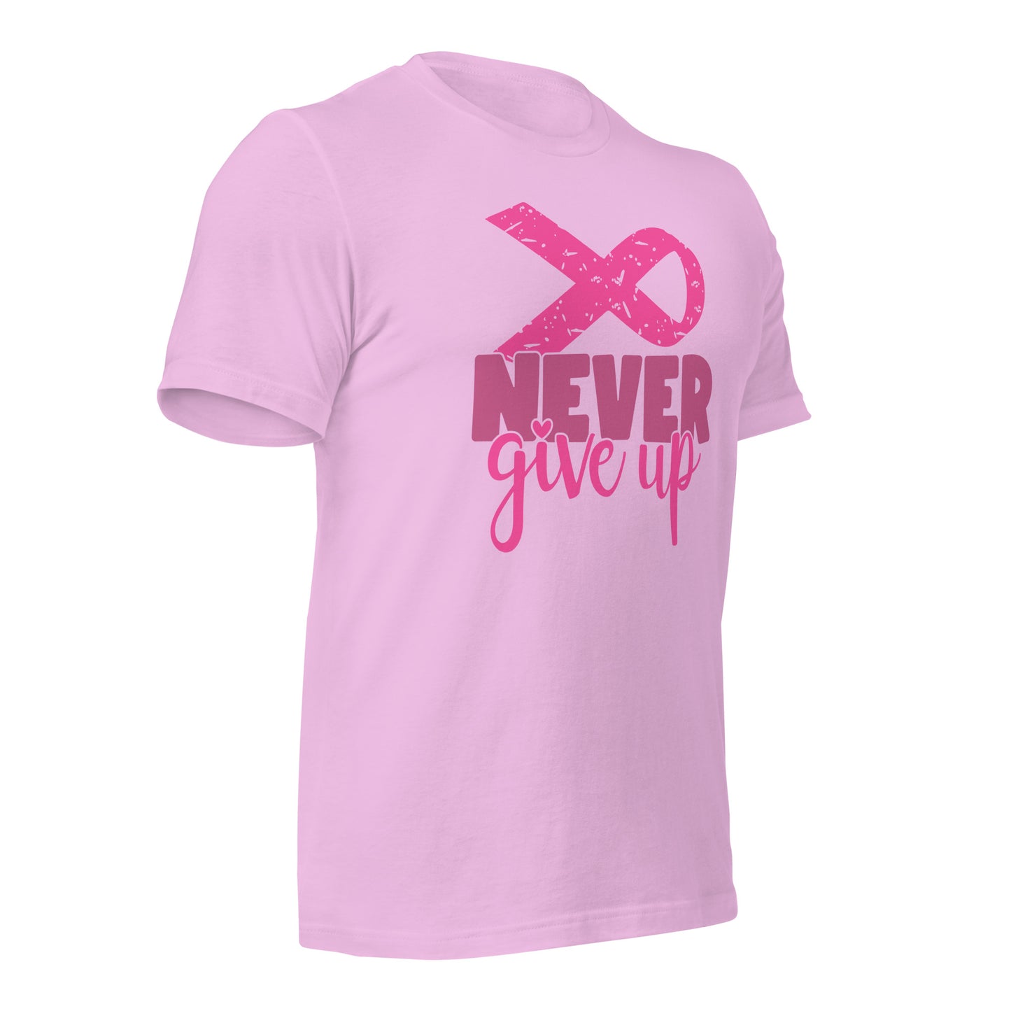 Never Give Up Breast Cancer Awareness Ribbon Bella Canvas Adult T-Shirt