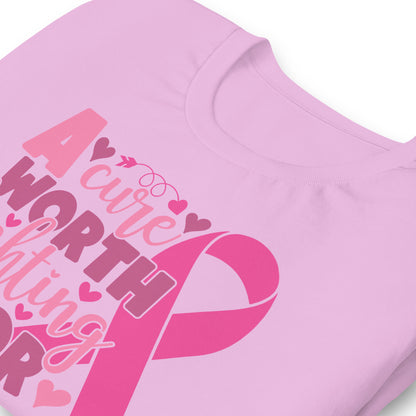 A Cure Worth Fighting For Breast Cancer Awareness Bella Canvas Adult T-Shirt