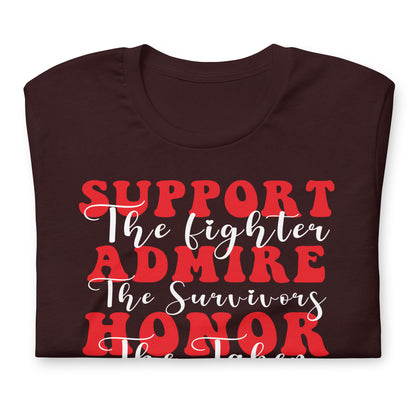 Support Admire Honor Heart Disease Awareness Quality Cotton Bella Canvas Adult T-Shirt