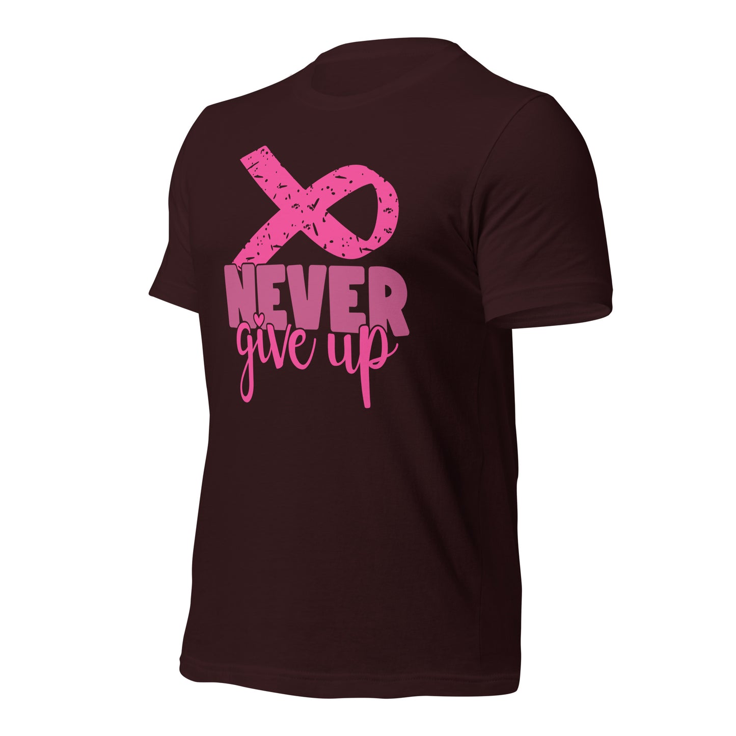 Never Give Up Breast Cancer Awareness Ribbon Bella Canvas Adult T-Shirt