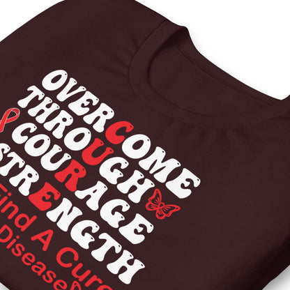 Overcome Through Courage and Strength Heart Disease Awareness Quality Cotton Bella Canvas Adult T-Shirt