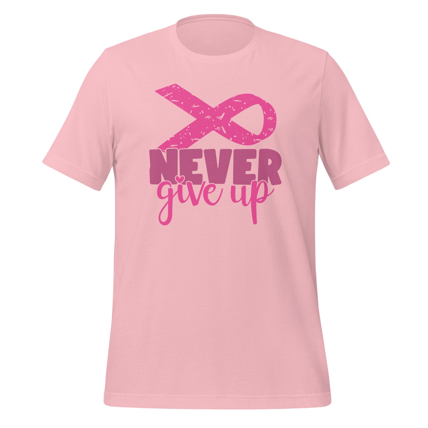 Never Give Up Breast Cancer Awareness Ribbon Bella Canvas Adult T-Shirt