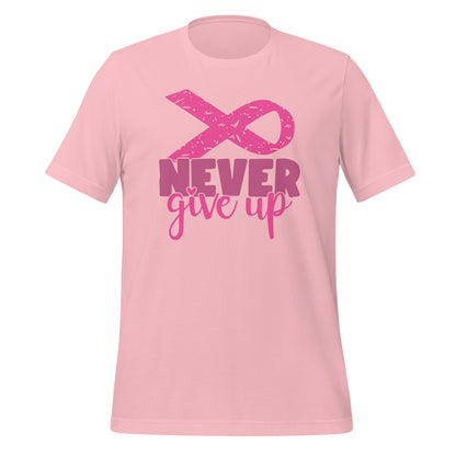 Never Give Up Breast Cancer Awareness Ribbon Bella Canvas Adult T-Shirt