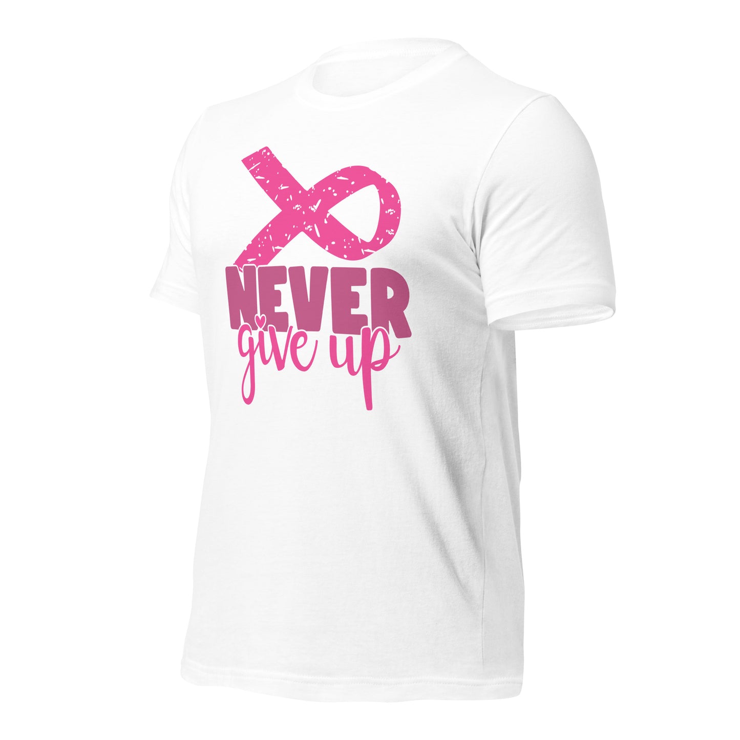 Never Give Up Breast Cancer Awareness Ribbon Bella Canvas Adult T-Shirt