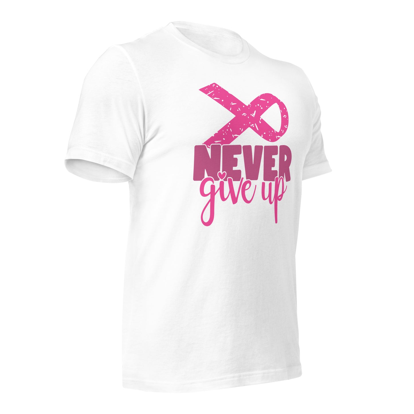 Never Give Up Breast Cancer Awareness Ribbon Bella Canvas Adult T-Shirt