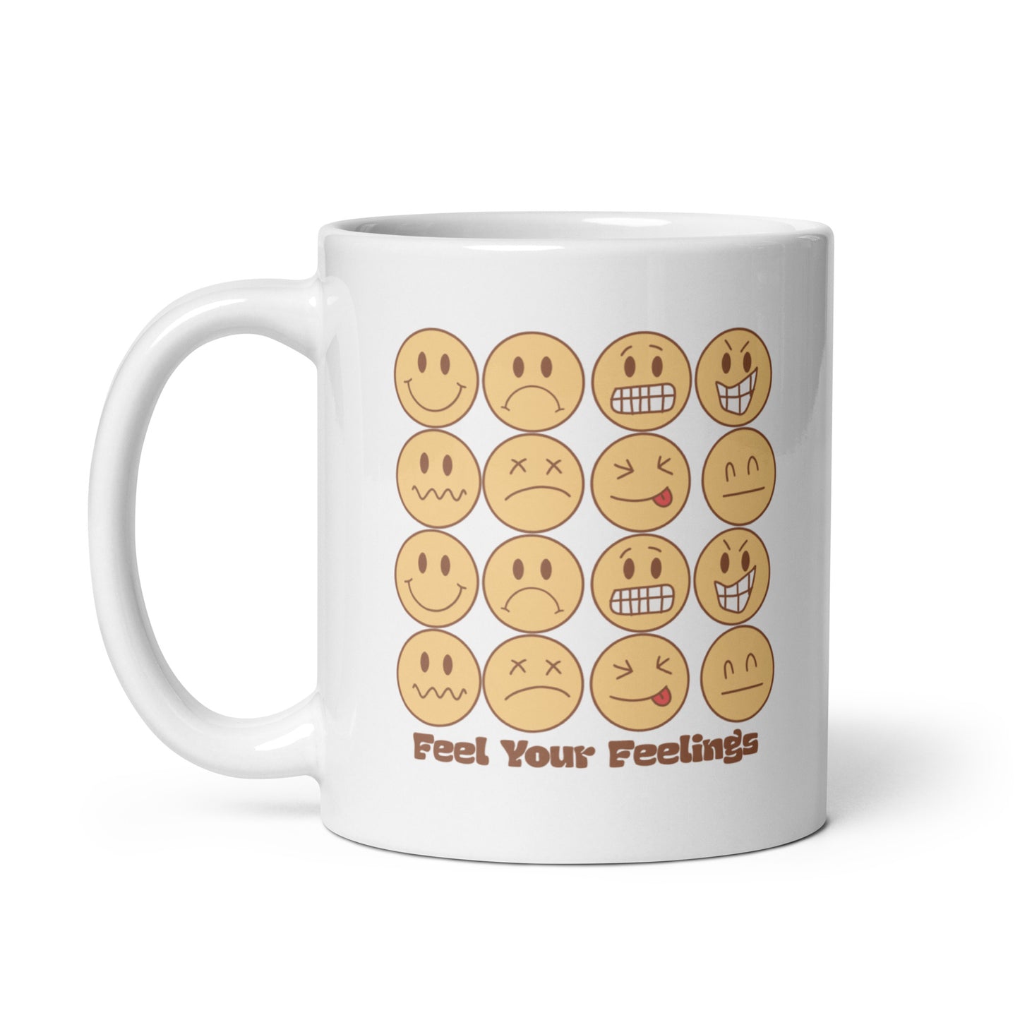 Feel Your Feelings Emojis White Ceramic Coffee Mug