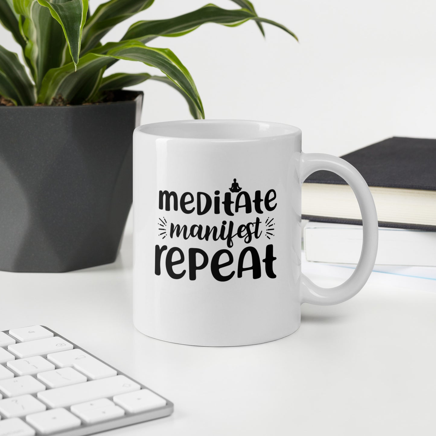 Meditate Manifest Repeat White Ceramic Coffee Mug