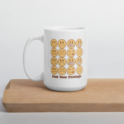 Feel Your Feelings Emojis White Ceramic Coffee Mug