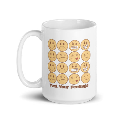 Feel Your Feelings Emojis White Ceramic Coffee Mug