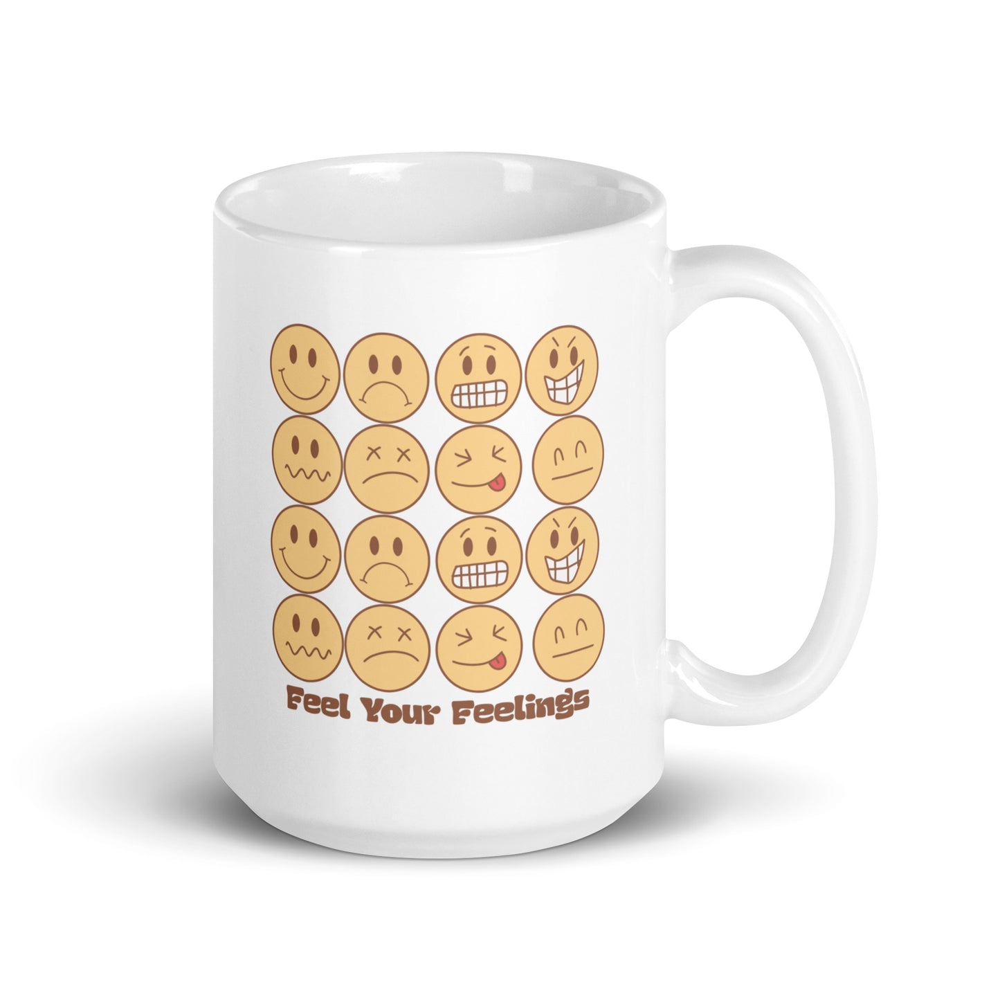 Feel Your Feelings Emojis White Ceramic Coffee Mug