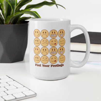 Feel Your Feelings Emojis White Ceramic Coffee Mug