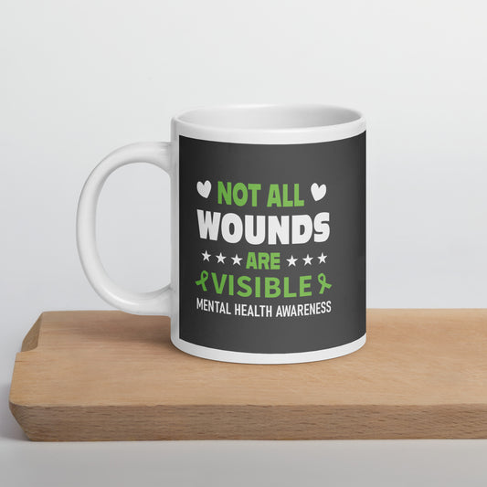 Not All Wounds Are Visible Metal Health Awareness White Ceramic Coffee Mug