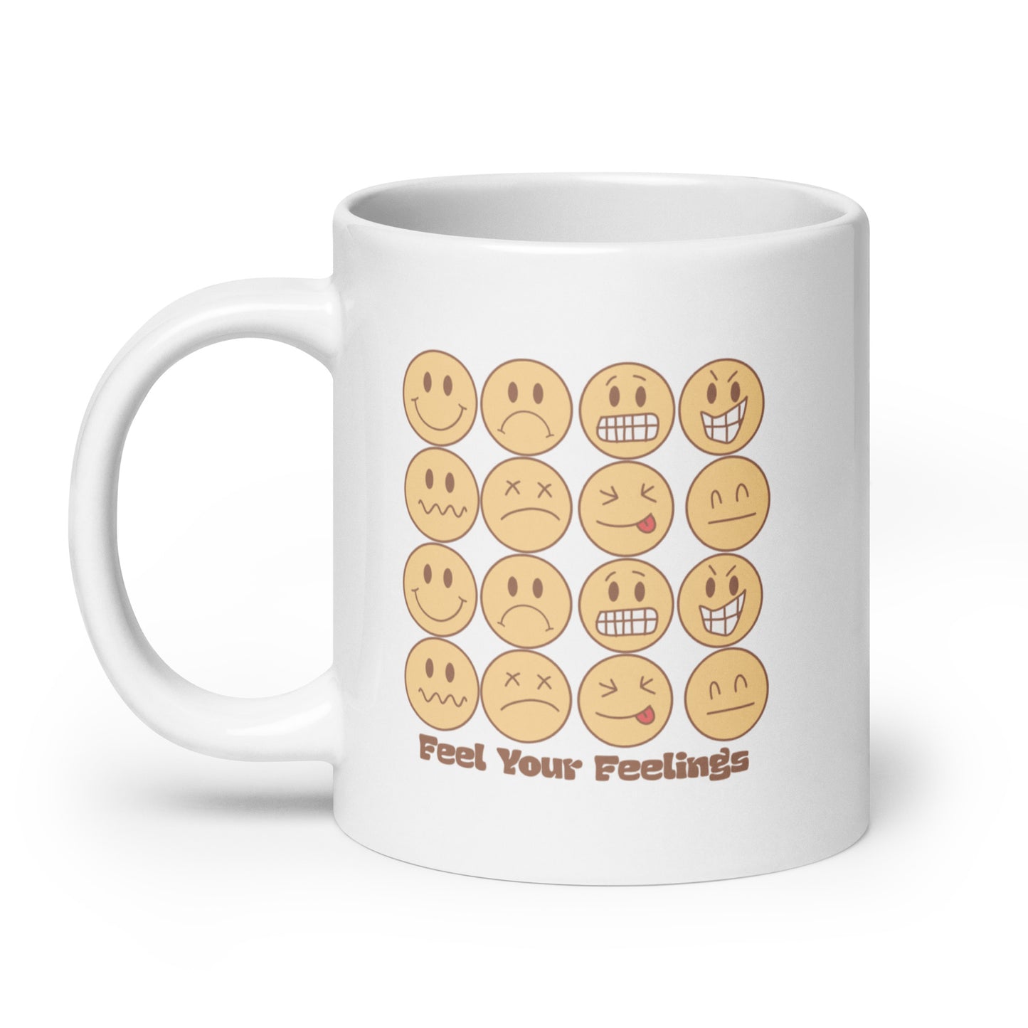 Feel Your Feelings Emojis White Ceramic Coffee Mug
