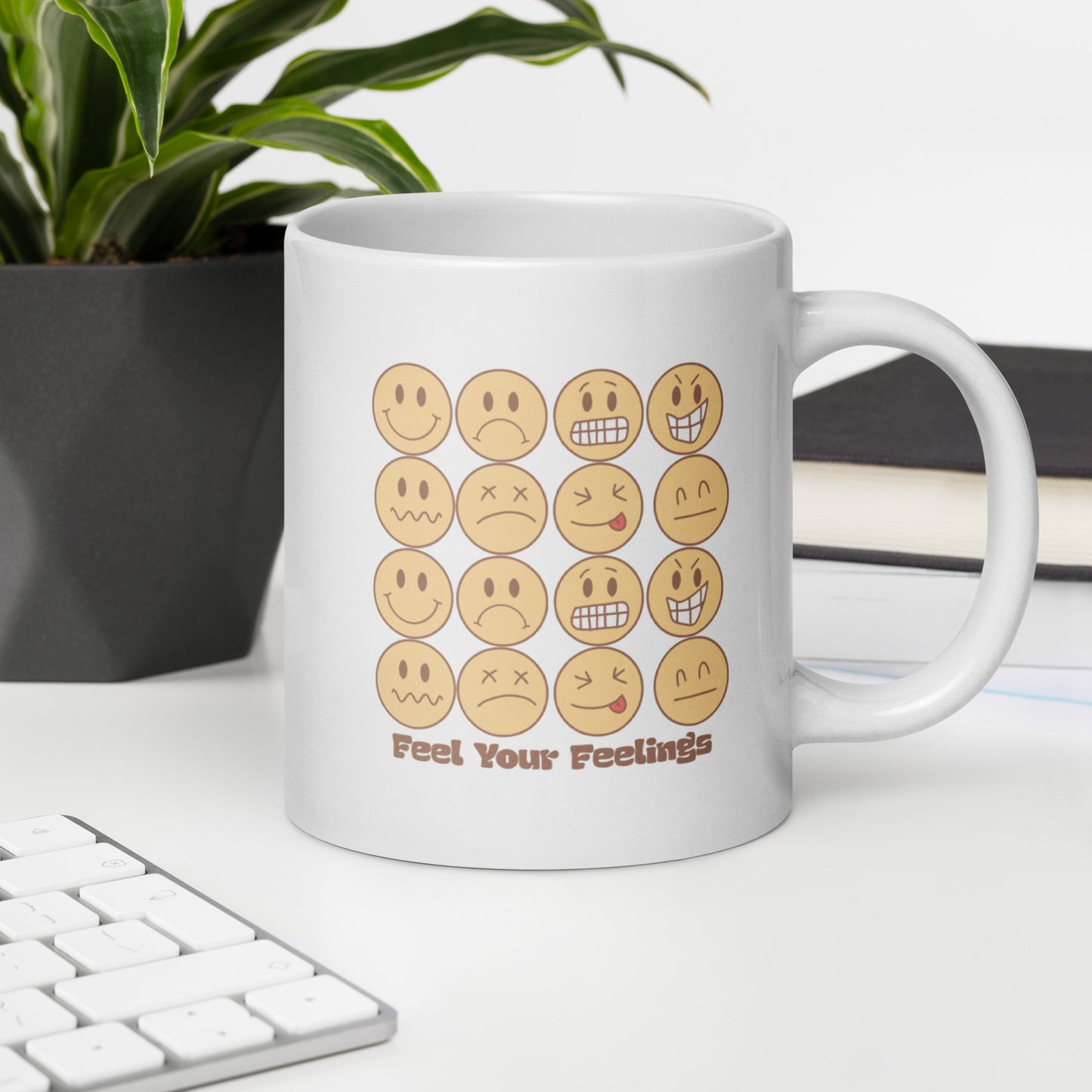 Feel Your Feelings Emojis White Ceramic Coffee Mug