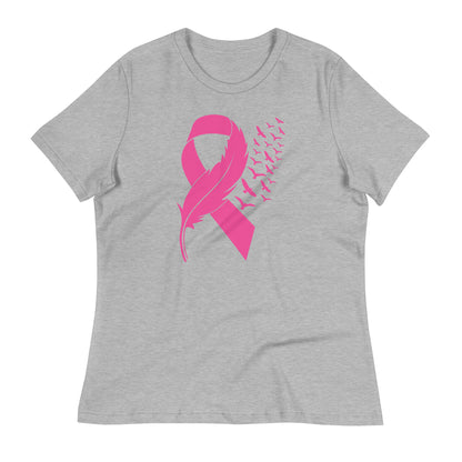 Breast Cancer Awareness Feather Ribbon Bella Canvas Relaxed Women's T-Shirt