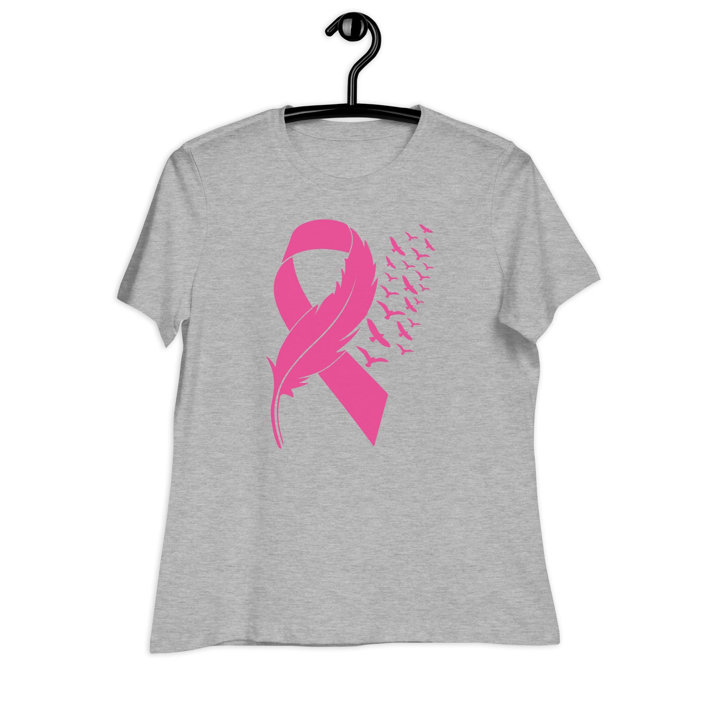 Breast Cancer Awareness Feather Ribbon Bella Canvas Relaxed Women's T-Shirt