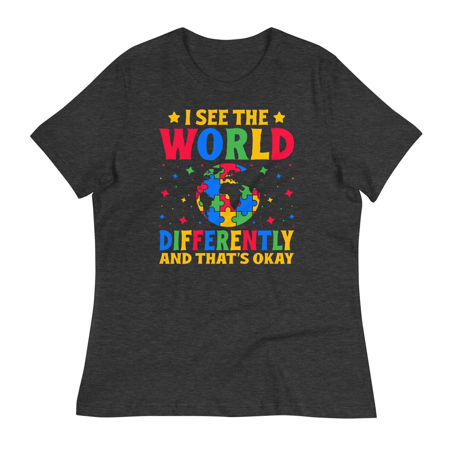 I See the World Differently Autism Acceptance Bella Canvas Relaxed Women's T-Shirt