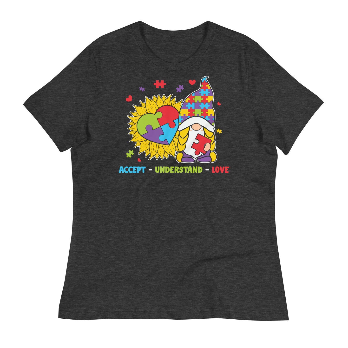 Accept Understand Love Autism Gnome Bella Canvas Relaxed Women's T-Shirt