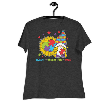 Accept Understand Love Autism Gnome Bella Canvas Relaxed Women's T-Shirt