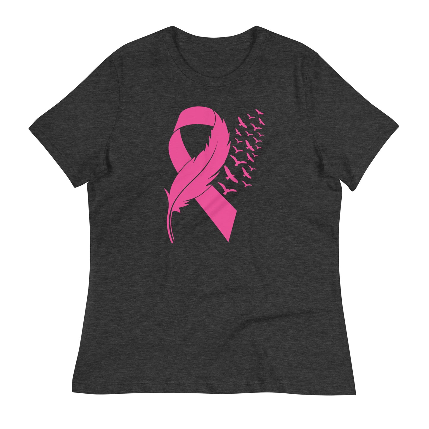 Breast Cancer Awareness Feather Ribbon Bella Canvas Relaxed Women's T-Shirt