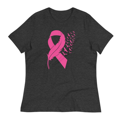 Breast Cancer Awareness Feather Ribbon Bella Canvas Relaxed Women's T-Shirt