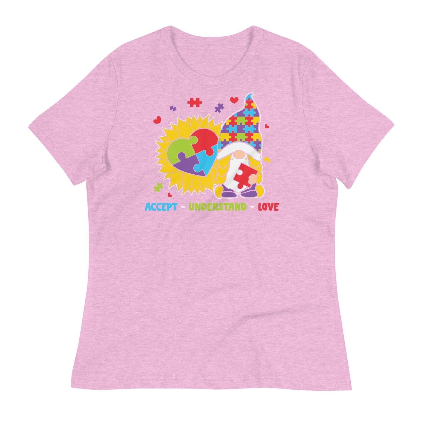 Accept Understand Love Autism Gnome Bella Canvas Relaxed Women's T-Shirt